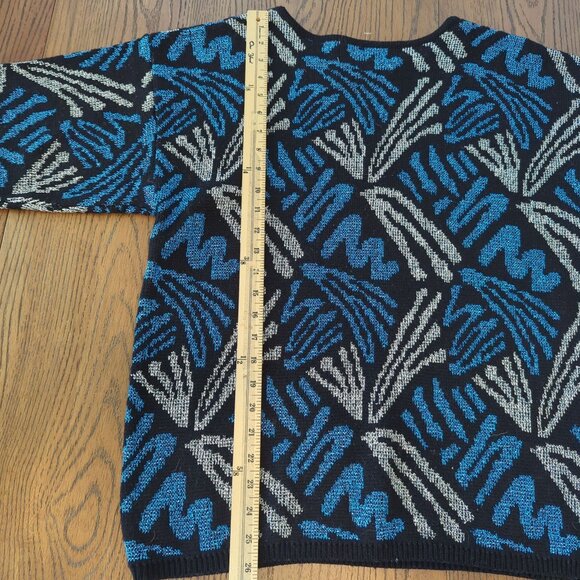 The Glory 3 by Gloria Furman Vintage metallic blue silver sweater 3/4" sleeves M - Picture 10 of 11